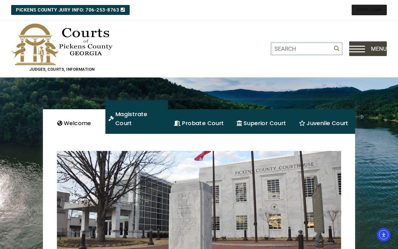 Pickens County courthouse and court navigation