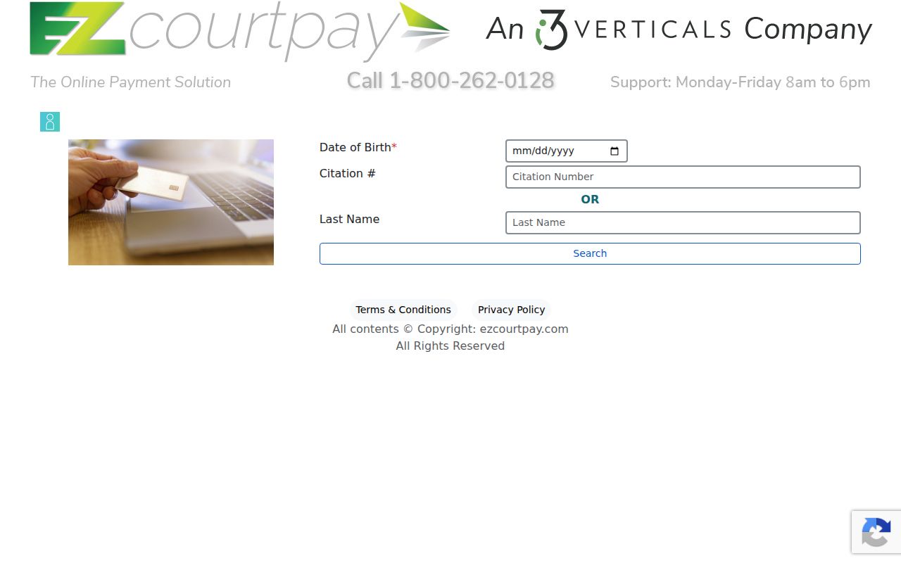 EZCourtPay citation lookup fields for date of birth citation number and last name